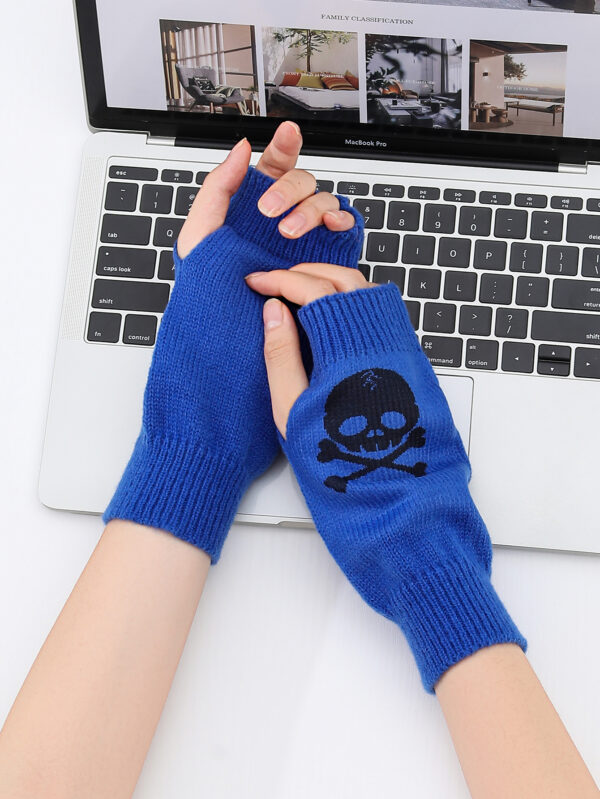 Candy Color Fluorescent Knit Short Solid Skull Halloween Gloves Arm