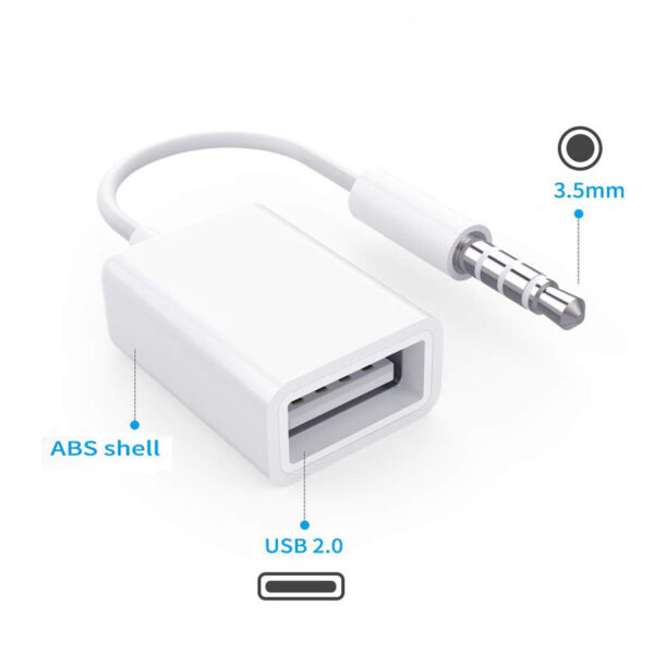 Car MP3 3.5mm Male AUX Audio Socket Jack to USB 2.0 Female Converter Car MP3 3.5mm Male AUX Audio Socket Jack to USB 2.0 Female Converter