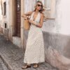 Casual Dot Slim V-neck Long Dresses for Women Fashion Summer Women's