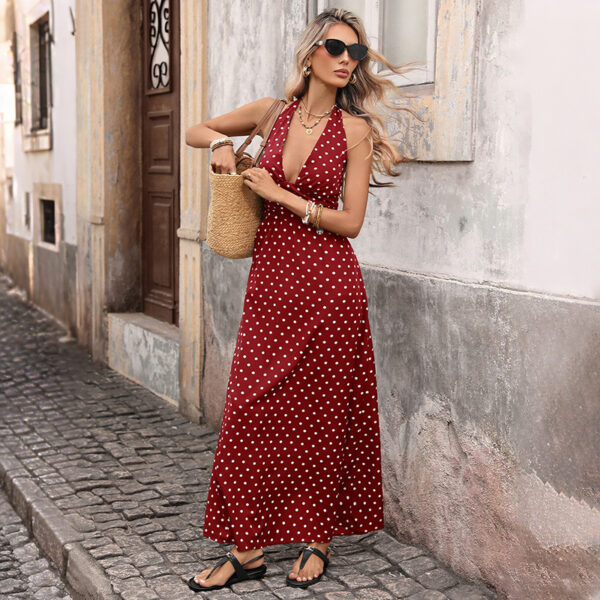 Casual Dot Slim V-neck Long Dresses for Women Fashion Summer Women's