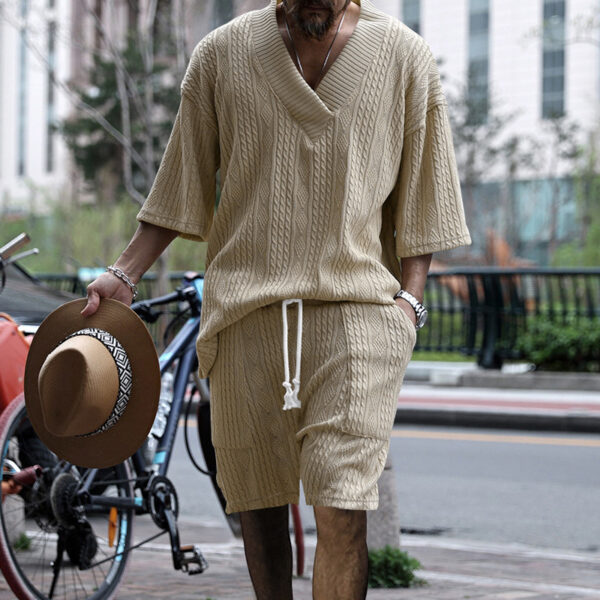 Casual Jacquard Suits Summer V-neck Short-sleeved T-shirt Casual Jacquard Suits Summer V-neck Short-sleeved T-shirt