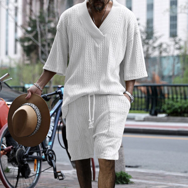 Casual Jacquard Suits Summer V-neck Short-sleeved T-shirt Casual Jacquard Suits Summer V-neck Short-sleeved T-shirt