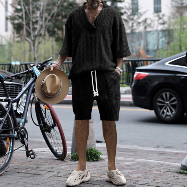 Casual Jacquard Suits Summer V-neck Short-sleeved T-shirt Casual Jacquard Suits Summer V-neck Short-sleeved T-shirt