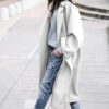 Casual Long Jacket with Pockets Solid Color Single Breasted Lapel