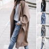 Casual Long Jacket with Pockets Solid Color Single Breasted Lapel