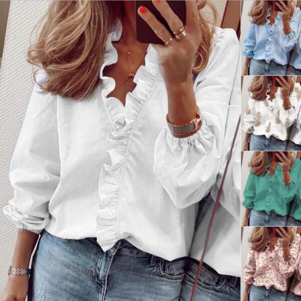Casual Long Sleeved Ruffled Long-sleeved Blouse for Women Spring Summer Casual Long Sleeved Ruffled Long-sleeved Blouse for Women Spring Summer