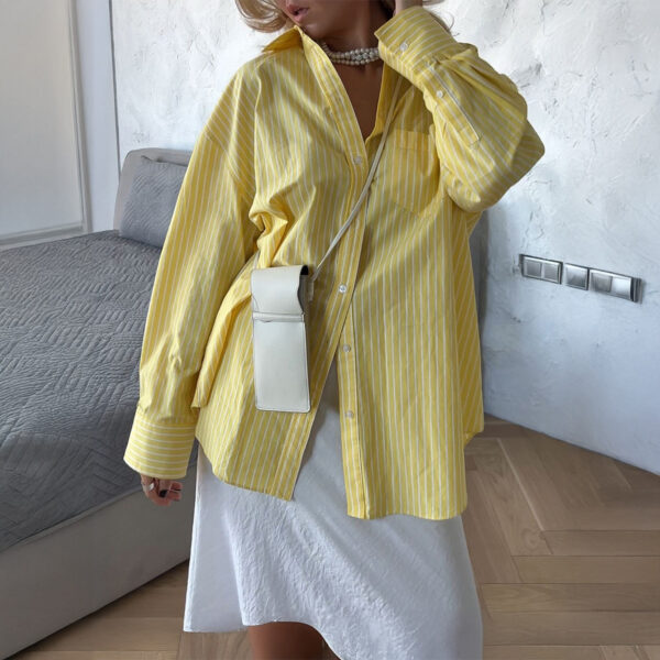 Casual Loose and Simple Style Button Cardigan Striped Contrast Color Casual Loose and Simple Style Button Cardigan Striped Contrast Color