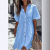 Casual Solid Shirt Dress Lady Fashion Short Sleeve Button Loose Dresses Casual Solid Shirt Dress Lady Fashion Short Sleeve Button Loose Dresses