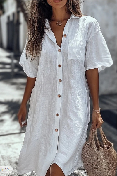 Casual Solid Shirt Dress Lady Fashion Short Sleeve Button Loose Dresses Casual Solid Shirt Dress Lady Fashion Short Sleeve Button Loose Dresses