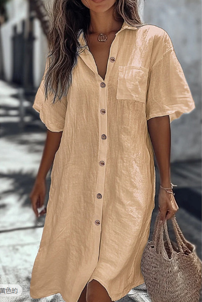 Casual Solid Shirt Dress Lady Fashion Short Sleeve Button Loose Dresses Casual Solid Shirt Dress Lady Fashion Short Sleeve Button Loose Dresses