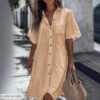 Casual Solid Shirt Dress Lady Fashion Short Sleeve Button Loose Dresses Casual Solid Shirt Dress Lady Fashion Short Sleeve Button Loose Dresses