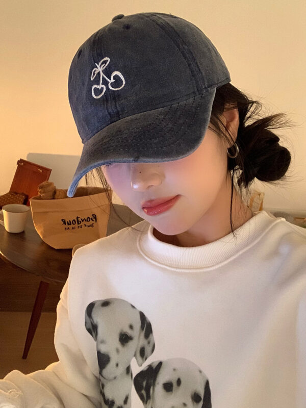 Cherry Embroidered Baseball Cap Soft Top Wide Brim Cover Face Peaked Cherry Embroidered Baseball Cap Soft Top Wide Brim Cover Face Peaked