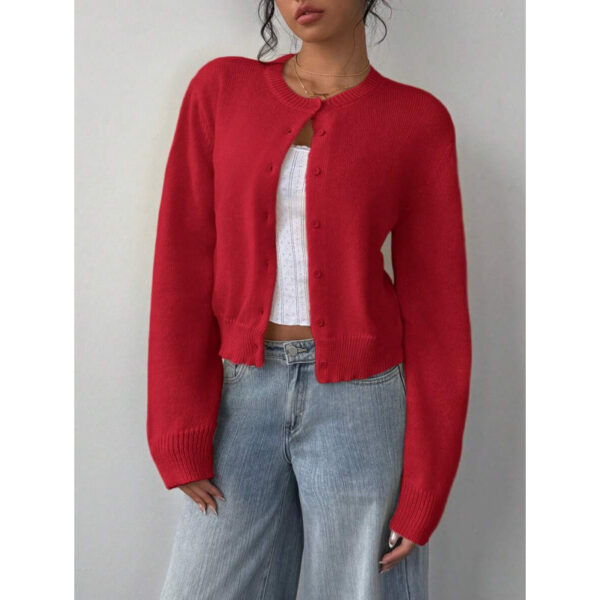 Chic Long Sleeved Knitted Cardigan Fashion Slim Solid Color Short