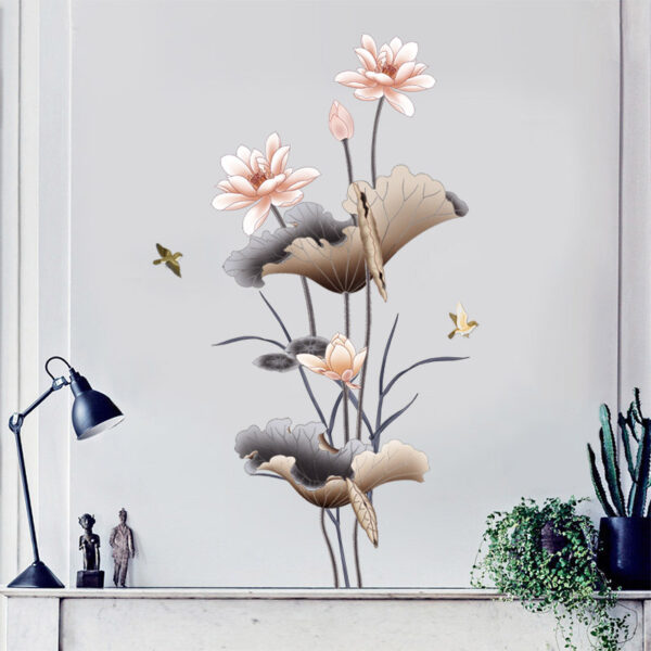 Chinese Style Lotus Flower Wallpaper Self-adhesive Living Room Decor Chinese Style Lotus Flower Wallpaper Self-adhesive Living Room Decor