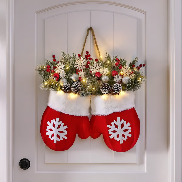 Christmas Garland Creative Glove Shaped Simulated Flower Wreath Window