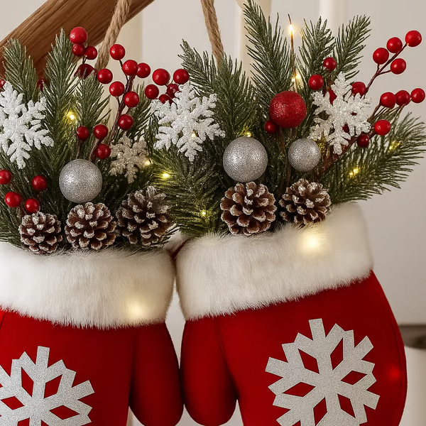 Christmas Garland Creative Glove Shaped Simulated Flower Wreath Window