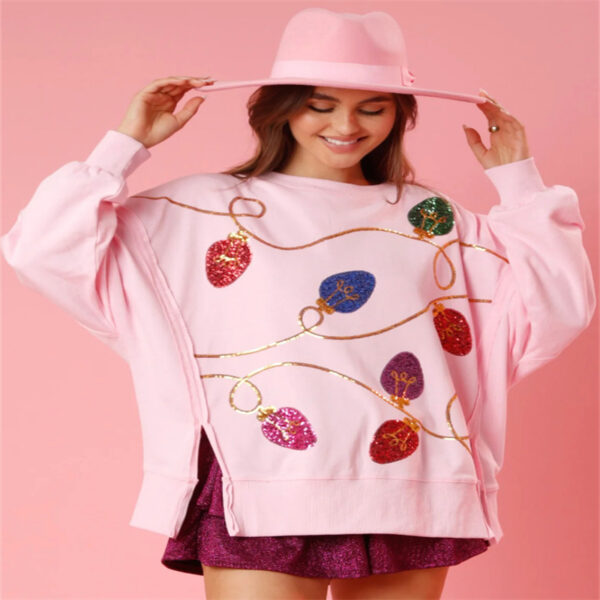 Christmas Sequins Long Sleeve Pullover Hoodie Women
