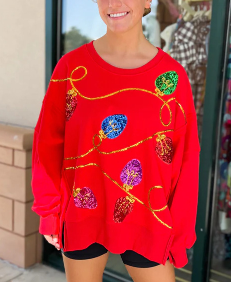 Christmas Sequins Long Sleeve Pullover Hoodie Women