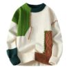 Colorblock Pullover Sweater Winter Fashion Long Sleeve Knitted Top