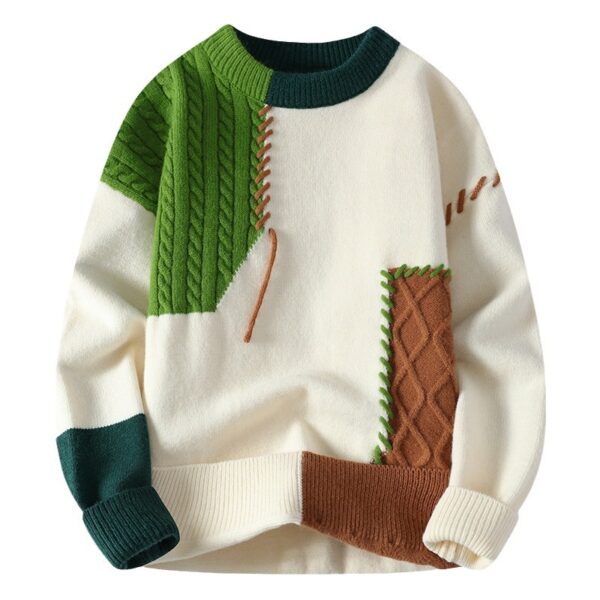 Colorblock Pullover Sweater Winter Fashion Long Sleeve Knitted Top