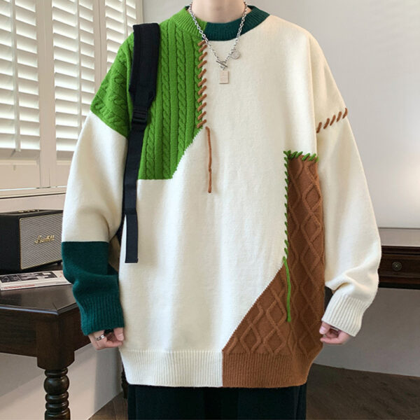Colorblock Pullover Sweater Winter Fashion Long Sleeve Knitted Top