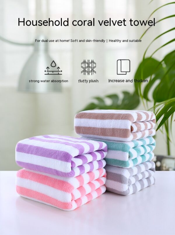 Coral Fleece Wide Striped Edge Soft Absorbent Thickening Lint-free Face Coral Fleece Wide Striped Edge Soft Absorbent Thickening Lint-free Face