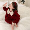 Coral Velvet Princess Little Girl Home Service Two-piece Suit Coral Velvet Princess Little Girl Home Service Two-piece Suit