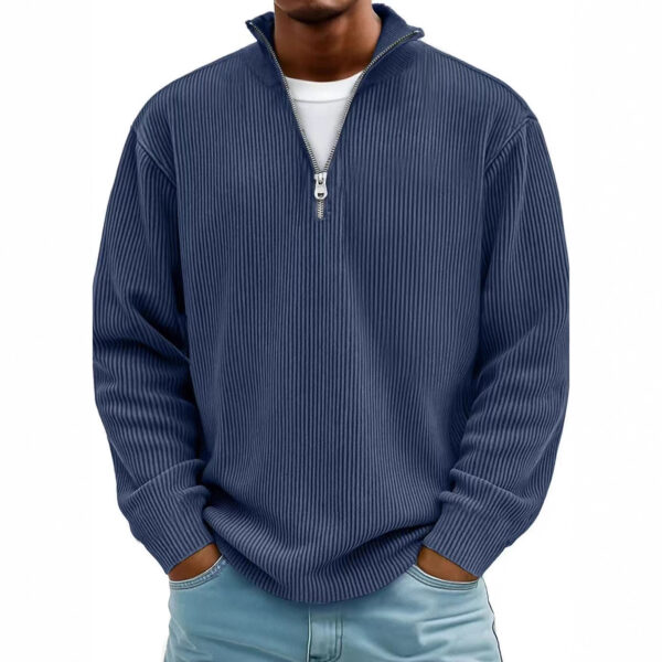 Corduroy Zipper Stand Collar Sweatshirt Fashion Warm Solid Color Long