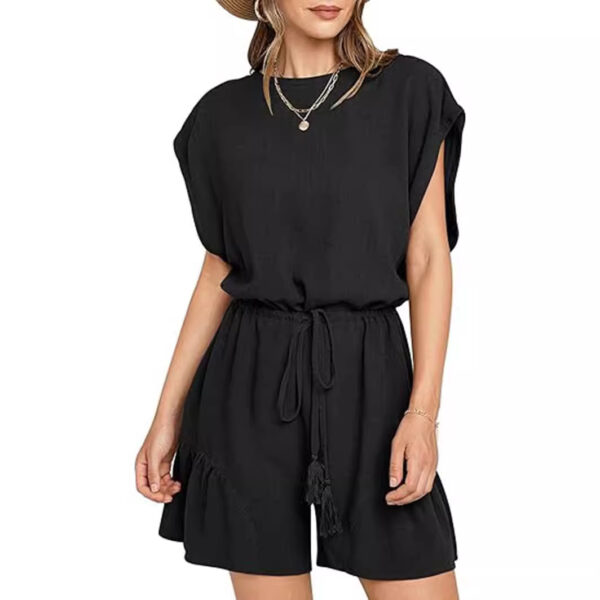 Cotton and Linen Jumpsuit Loose Waist Short Sleeve Women