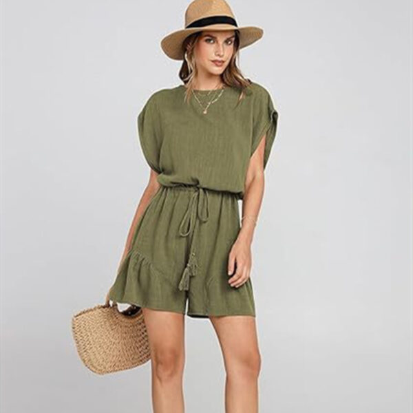 Cotton and Linen Jumpsuit Loose Waist Short Sleeve Women