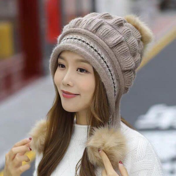 Cozy Knit Fleece-feel Beanie with Ear Flaps & Pompom Warm Winter Hat Cozy Knit Fleece-feel Beanie with Ear Flaps & Pompom Warm Winter Hat