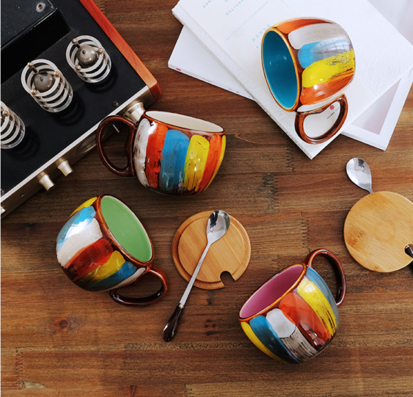 Creative Ceramic Cup Milk Water Coffee Breakfast Couple to Mug with Lid