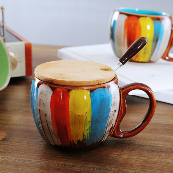 Creative Ceramic Cup Milk Water Coffee Breakfast Couple to Mug with Lid