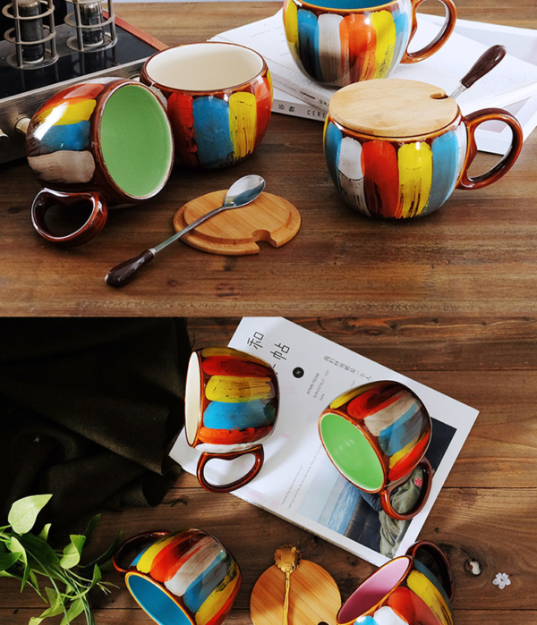 Creative Ceramic Cup Milk Water Coffee Breakfast Couple to Mug with Lid