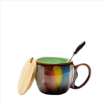 Creative Ceramic Cup Milk Water Coffee Breakfast Couple to Mug with Lid