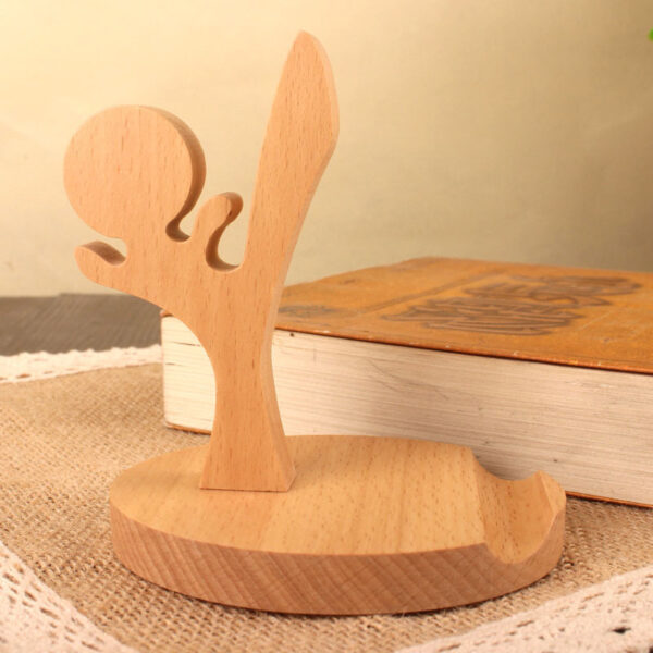 Creative Mobile Phone Toma Back with Coin Beech Wood Lazy Holder Custom