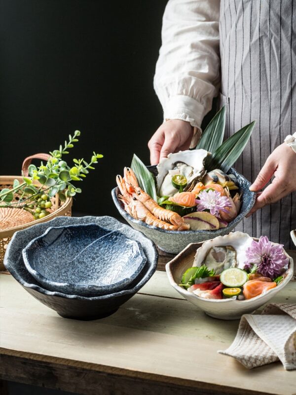 Creative Upscale Restaurant Salmon Seafood Posture Sashimi Plate Creative Upscale Restaurant Salmon Seafood Posture Sashimi Plate