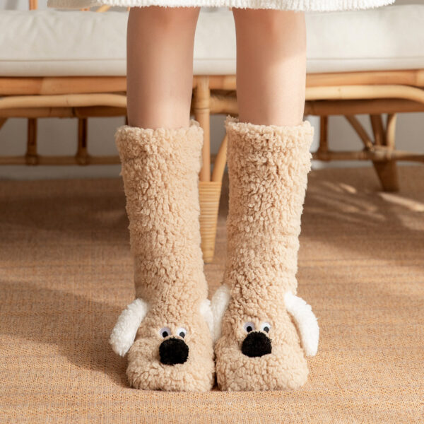 Cute Cartoon Dog Floor Socks Winter Warm Non-slip Plush for Women