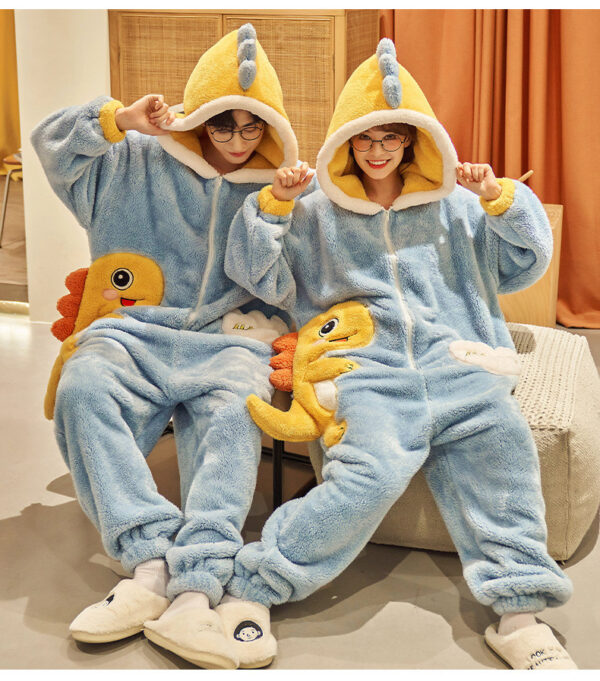 Cute Cartoon Jumpsuit Homewear Couple One-piece Nightgown Coral Fleece Cute Cartoon Jumpsuit Homewear Couple One-piece Nightgown Coral Fleece