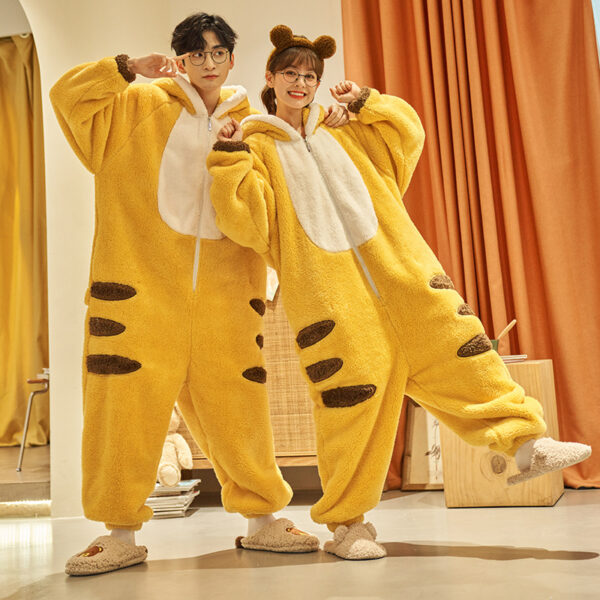 Cute Cartoon Jumpsuit Homewear Couple One-piece Nightgown Coral Fleece