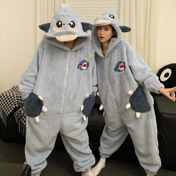 Cute Cartoon Jumpsuit Homewear Couple One-piece Nightgown Coral Fleece Cute Cartoon Jumpsuit Homewear Couple One-piece Nightgown Coral Fleece