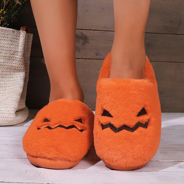 Cute Halloween Pumpkin Slippers Winter Warm Plush Bedroom Floor Home
