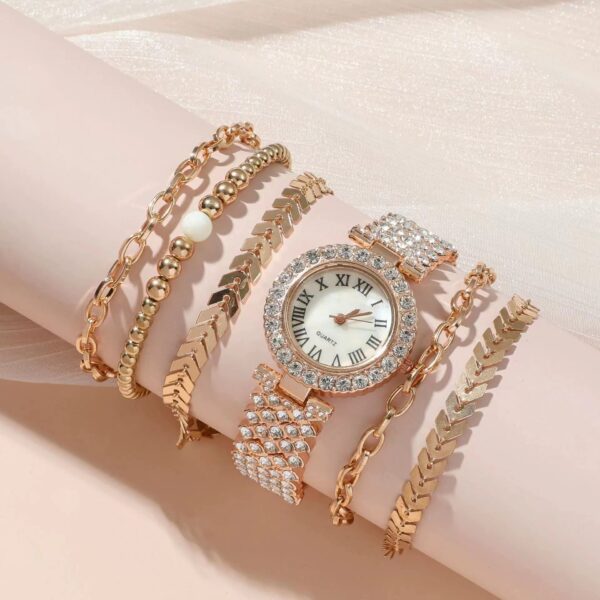 Diamond Women's Bracelet Watch Luxury Fashion Gift Box Six-piece Set Diamond Women's Bracelet Watch Luxury Fashion Gift Box Six-piece Set