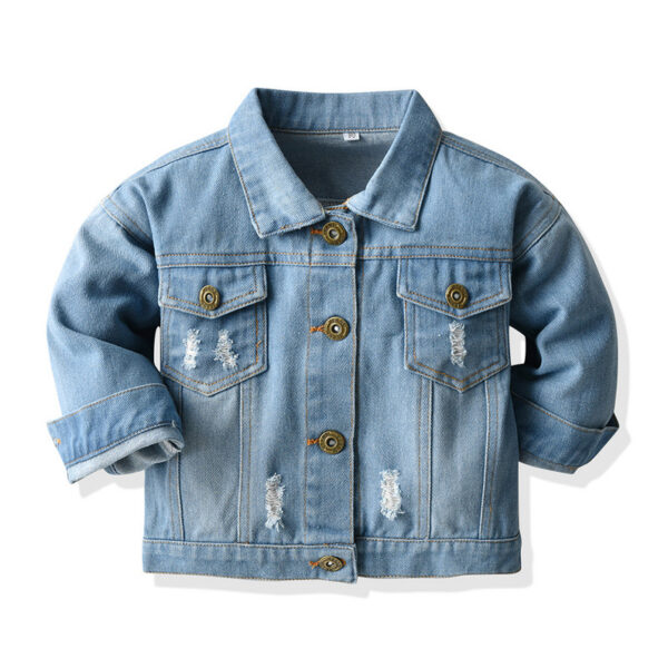 Distressed Cardigan Denim Short Long Sleeve Lapel Children's Wear Distressed Cardigan Denim Short Long Sleeve Lapel Children's Wear