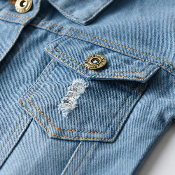 Distressed Cardigan Denim Short Long Sleeve Lapel Children's Wear Distressed Cardigan Denim Short Long Sleeve Lapel Children's Wear