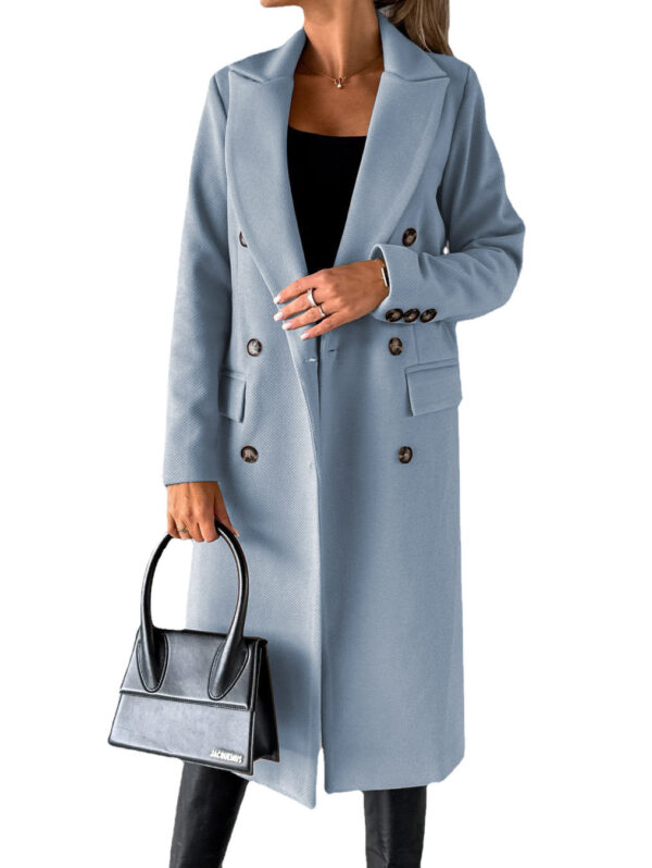 Double Breasted Lapel Coat Winter Fashion Solid Slim Long Jacket Sleeve