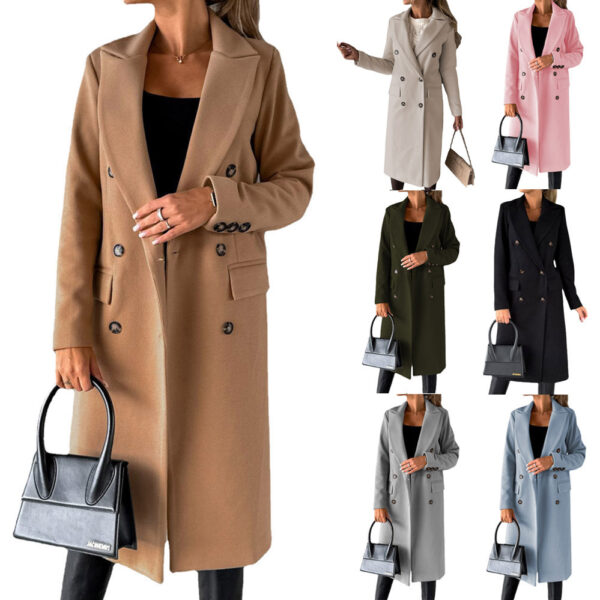 Double Breasted Lapel Coat Winter Fashion Solid Slim Long Jacket Sleeve
