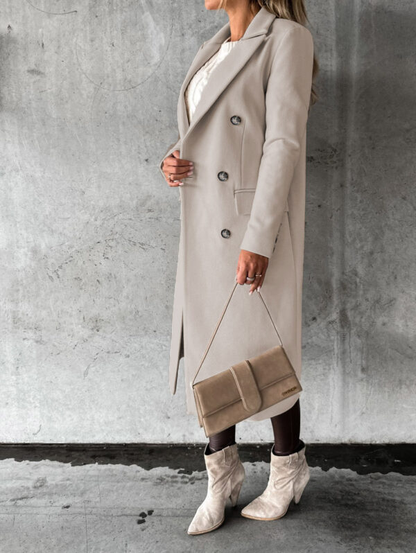 Double Breasted Lapel Coat Winter Fashion Solid Slim Long Jacket Sleeve