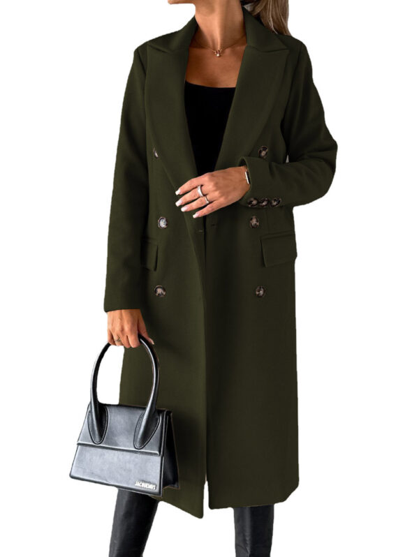 Double Breasted Lapel Coat Winter Fashion Solid Slim Long Jacket Sleeve
