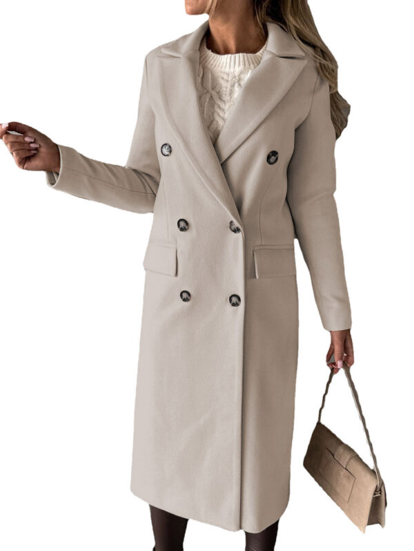 Double Breasted Lapel Coat Winter Fashion Solid Slim Long Jacket Sleeve